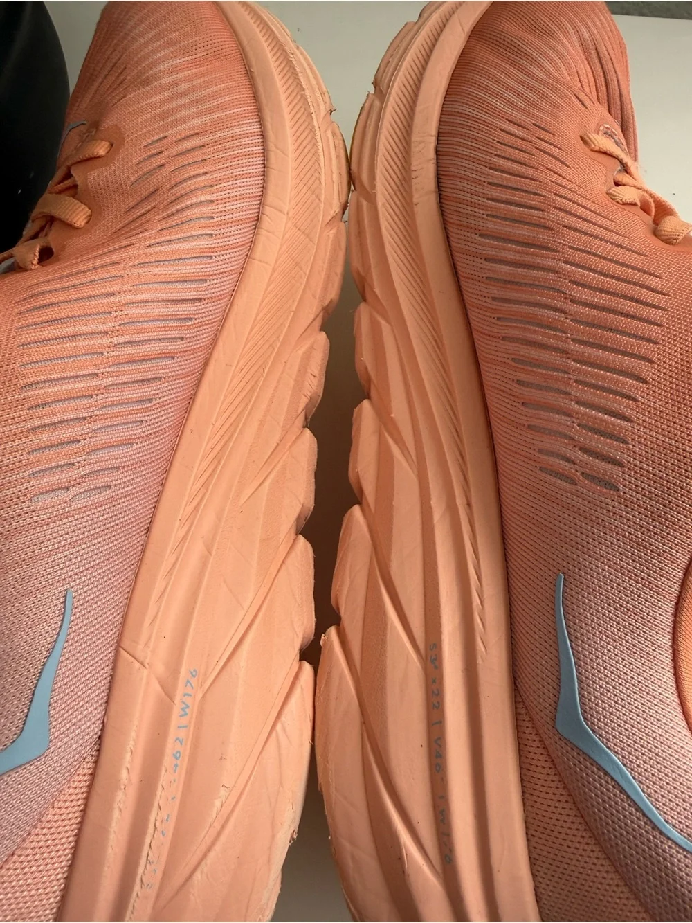 Hoka Rincon 3 Women size 7.5 Coral Peach Athletic Shoes with Light Blue Logo